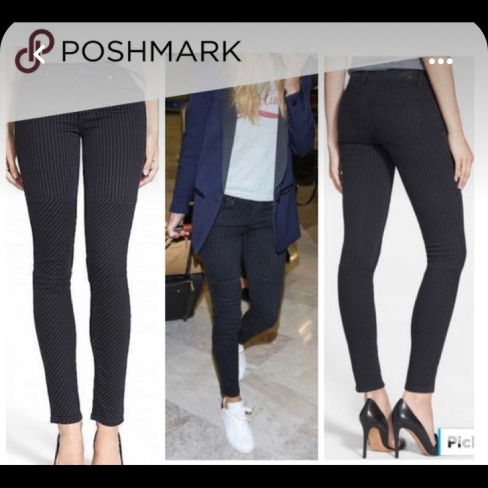 Paige Steele Pinstripe Skinny Jeans - Faded Black Striped